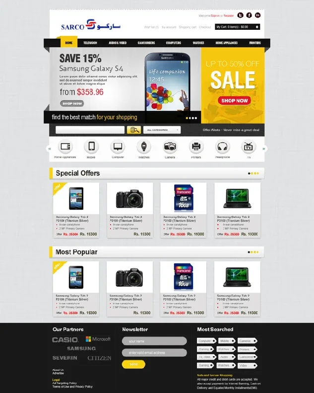 Sarco electronics e-commerce store built by Creative Elements
